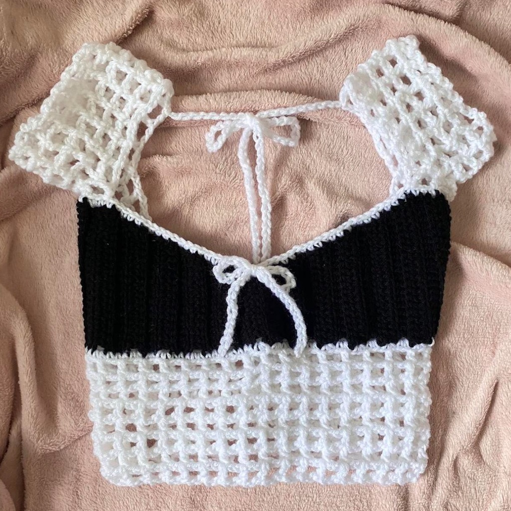 Black And White Crochet Top